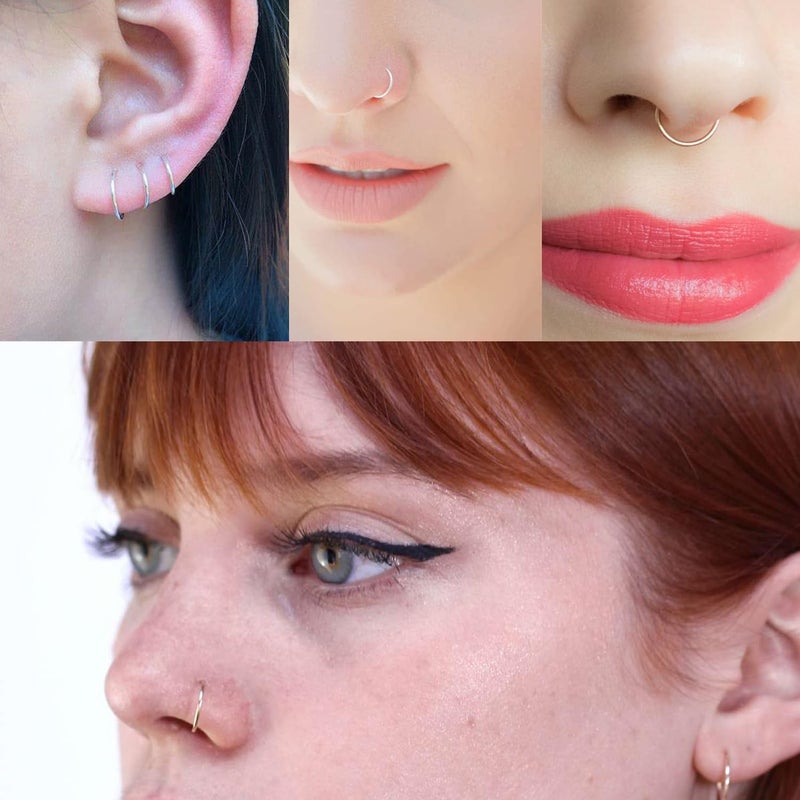 FECTAS Nose Rings Hoops Surgical Steel 18g 20g Gauge 6mm 8mm 10mm 12mm Earrings Piercing Hoops Jewelry for Men Women - Image 3